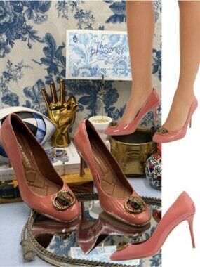 🆕 KURT GEIGER LONDON 🧿 NWOB Chelsea 85 Round Toe Pumps, Coral - Sz 37 US 7